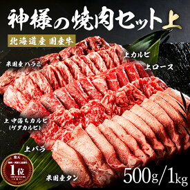 お中元 ギフト 北海道産 国産 神様の 焼肉セット【上】 上 カルビ 上 ロース 上 バラ （牛タン ハラミ 米国産） 約500~1kg(1キロ） 焼肉 約2~3人前 約4~5人前 食べ比べ 牛肉 国産牛 焼き肉 たん スライス 盛り合わせ 詰め合わせ 高級 霜降り グルメ 訳あり ではございま