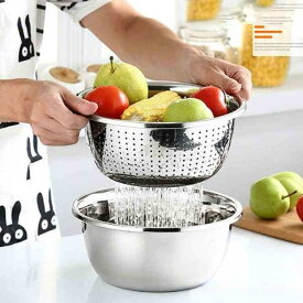 ザル ボウル セット ステンレス製 キッチン用品 水切り ざる 米とぎ 野菜果物洗い 調理器 多機能 サイズ選択可