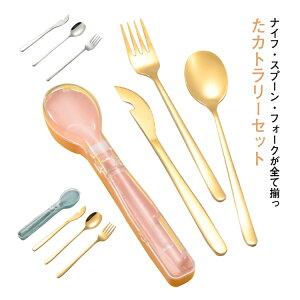 ステンレス ナイフ カトラリーセット 収納ケース付 携帯便利 アウトドア ランチ 食洗機対応 4点セット
