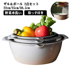 ボール ザル セット 横口 ステンレス 取っ手付き 水切り 調理器具 キッチンツール 片口ボウル 野菜 米研ぎ 食洗機対応 シンプル 丈夫