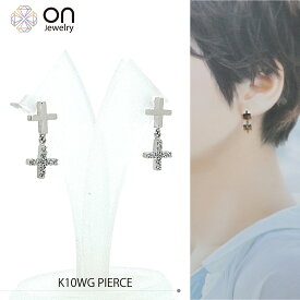 K10WG ダイヤモンド クロス型 1.36g ピアス K10 White Gold Diamond Cross Pierced