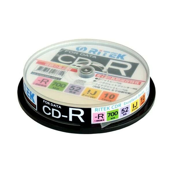RiDATA アールアイジャパン CD-R 10枚入り CDR700EXWP10RT C データ用 ホワイトレーベル インクジェットプリンター対応 700MB 1層 52倍速 1回記録用 スピンドルタイプ  激安 早い者勝ち