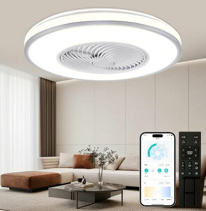 XINGMU LED �V�[�����O�t�@�����C�g �����p�V���@ ���a 52CM �ő�6500LM �������F ���� 6�K�i���� �É� APP���u���� �����R���t�� �u���E�� (White) (��, 6-12)