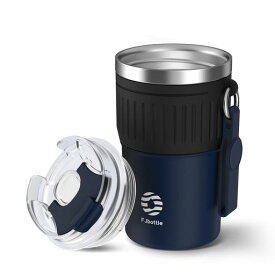 FJbottle 水筒 タンブラー 保温 保冷 直飲み フタ ストラップ付き 0.4L 真空断熱 持ち運び コンビニカップ 携帯マグ 直接ドリップ 軽量 おしゃれ ビール コーヒー ブルー