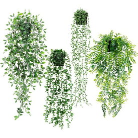 Y-Step フェイクグリーン吊り下げ 人工観葉植物 4点セット 観葉植物 フェイク 壁掛け造花グリーン インテリアグリーン 吊り下げ 人工観葉植物 枯れないグリーン お世話不要 室内 可愛い 結…