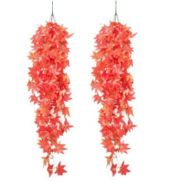 DIFEIUKI 人工紅葉 2本セット 壁掛け もみじ 造花 カエデの葉 秋 人工観葉植物 フェイク カエデ 家 部屋 結婚式 感謝祭 ハロウィン飾り 年末 お歳暮 クリスマス 舞台 パーティー飾り 全長約110…