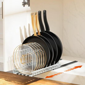 【2025新登場】Housolution フライパンラック スライド式 フライパンスタンド 10本仕切りパーツ付き 凹字型 仕切り フライパン 収納 鍋蓋スタンド シンク下 鍋収納ラック お皿収納 キャビネッ…