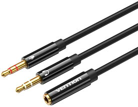 VENTION 2*3.5mm Male to 4 Pole 3.5mm Female Audio Cable 0.3M ABS Type BBTBY オーディオ ケーブル ステレオサウンド エフェクト アルミ合金 シンプル 金メッキ インターフェース 0.3m 0.3メートル