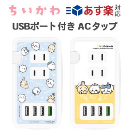 ちいかわ USBポート付き ACタップ USB Type-A タイプA 4ポート 同時充電 コンセント 2個口 クイックチャージ 3.0 コンパクト ハチワレ うさぎ なんか小さくてかわいいやつ ナガノ グルマンディーズ chiikawa