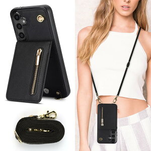 �X�}�z�P�[�X �蒠�^ �V�����_�[ Galaxy S25 Plus �Ή� ���|�� �΂߂��� �X�g���b�v�t�� �J�[�h���[ ���z�^ ���^ �y�� �u���b�N