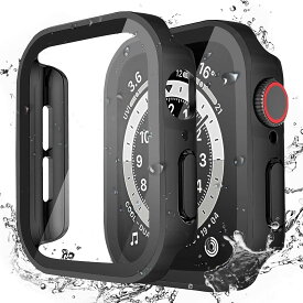 アップルウォッチ カバー 42mm 防水 一体型 ケース 3D直角エッジ 超薄型 PC ガラス素材 高透過率 耐衝撃 全面保護 ブラック