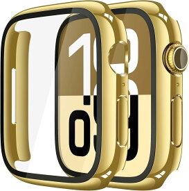 スマートウォッチケース 42mm 強化ガラス 一体型 全面保護 カバー 薄型 耐衝撃 指紋防止 装着簡単 PC素材 ゴールド