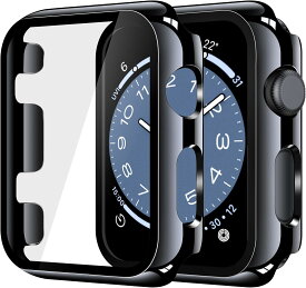 スマートウォッチケース 38mm 液晶保護カバー 全面保護 超薄型 PC ガラス素材 耐衝撃 指紋防止 傷防止 高透過率 ブラック