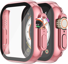スマートウォッチケース 49mm用 全面保護 超薄型 PC ガラス素材 耐衝撃 指紋防止 傷防止 高透過率 装着簡単 ローズピンク