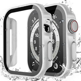 スマートウォッチカバー 41mm 防水 一体型 3D直角エッジ 超薄型 PC ガラス素材 高透過率 高耐久 全面保護 装着簡単 耐衝撃 シルバー