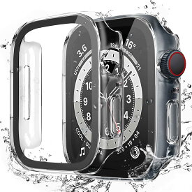 アップルウォッチ カバー 45mm 防水 一体型 ケース 3D直角エッジ 超薄型 PC ガラス素材 高透過率 耐衝撃 全面保護 装着簡単 クリア