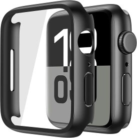 スマートウォッチケース 42mm 保護カバー ガラスフィルム一体型 PC素材 全面保護 ブラック