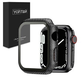 スマートウォッチケース 45mm ブラック アラミド繊維 カーボン風 保護カバー ガラスフィルム付き 一体型 9H硬度 軽量 極薄 傷防止