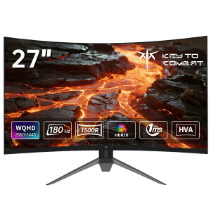 �Q�[�~���O���j�^�[ 27�C���` �p�� WQHD 180Hz 1ms VA�p�l�� HDR10�Ή� 1500R�J�[�u HDMI DP���� �Q�[���p �f�B�X�v���C