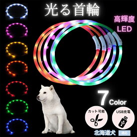 【最大40%OFFクーポン配布中】 犬用 LED発光首輪 USB充電 夜道ライト 7色点灯 レインボー 光る ネックレス 防水 小型犬 中型犬 大型犬 夜間散歩 安全 事故防止 柔らかシリコン サイズ調整可 ペットライト首輪 北海道犬種 北海道