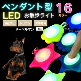 【最大40%OFFクーポン配布中】 LEDお散歩ライト ペット用 首輪用チャーム USB充電式 防滴 耐衝撃 光るリードアクセサリー 夜間安全 犬 猫 小型犬 中型犬 大型犬対応 取り付け簡単 迷子防止ライト ドーベルマン犬種 ドーベル