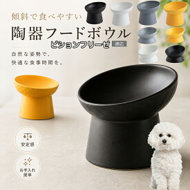 ビション・フリーゼ（Bichon Fris?） 猫 食器 傾斜ボウル 吐き戻し軽減 フードボウル スタンド 食べやすい セラミック 陶器 高さがある 犬 小型犬 子猫 成猫 シニア猫 餌入れ 水入れ ホワイト