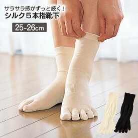シルク5本指ソックス(かかとなし)　L:25-26cm 五本指ソックス 靴下 5本指 シルク 冷えとり ムレ 汗 ソックス 薄手 蒸れない足の臭い対策 汗取 重ね履き 冷えとり靴下 5本指靴下 レディース メンズ 日本製 山忠 温むすび おんむすび