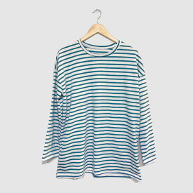 韓国 長袖 tシャツ レディース ストライプ stripe トップス 細ボーダー 丸襟 丸エリ ラウンドネック 綿 コットン ゆったり ロング丈 柄 春秋 冬 春 秋 秋冬 レディースファッション 大きいサイズ 大きい カジュアル 大人かわいい カットソー 女性 おしゃれ 可愛い かわいい