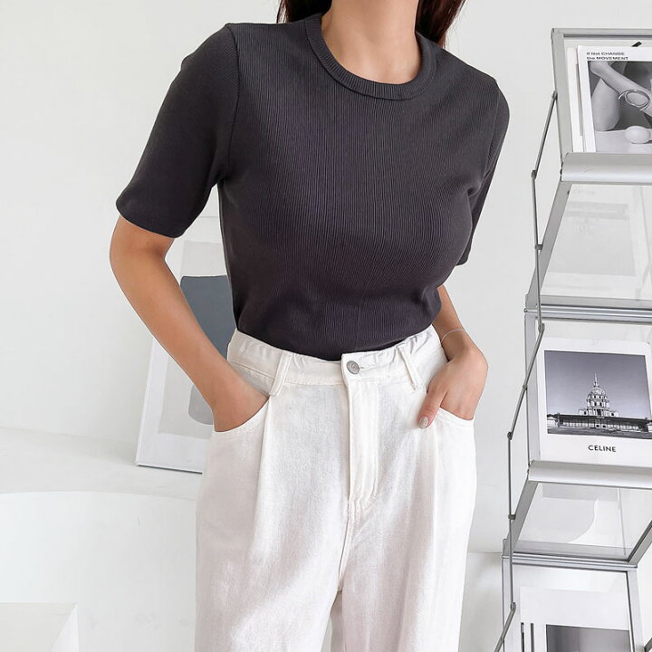 楽天市場】カットソー レディース 春 半袖 リブ リブニット tシャツ  