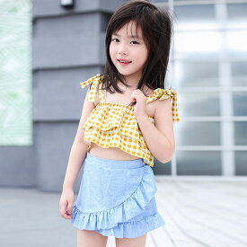 キッズ 韓国 水着 女の子 セットアップ セット セパレート swim swimsuit swimwear kids ジュニア 子供 子供服 子ども こども お洒落 おしゃれ 可愛い かわいい チェック ギンガムチェック 水玉 ドット dot リボン フリル 体型カバー タンキニ ビキニ プレゼント