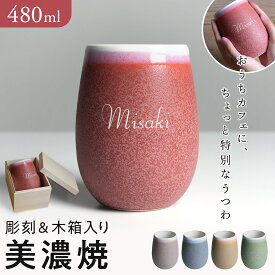 【名入れで特別なギフト】湯呑み 名入れ 陶器 おしゃれ 母の日 母 プレゼント 名前入り 480ml 大容量 普段使い 実用的 お父さん お母さん かわいい フリーカップ タンブラー コップ くすみカラー ビール コーヒー カフェオレ ギフト 誕生日 お酒 還暦祝い 木箱入り 美濃焼 雫
