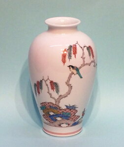 酒井田柿右衛門(十四代) 「錦 柳鳥文 花瓶」 共箱