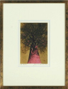 星 襄一 「高い梢(赤)」 木版