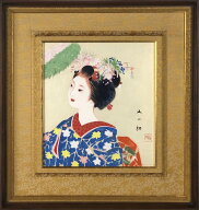 磯田又一郎　「踊り娘」　日本画色紙