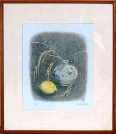 小館善四郎　「去年の稲穂」　リトグラフ