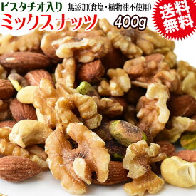 【半額クーポン利用で1,399円に!7/19 20時～】 4種 ミックスナッツ 無塩 400g 無添加 (食塩・植物油不使用) 送料無料 素焼き アーモンド 生 くるみ 少しの ロースト カシューナッツ ピスタチオ メール便限定 0.4kg ×1袋 ナッツ 保存食