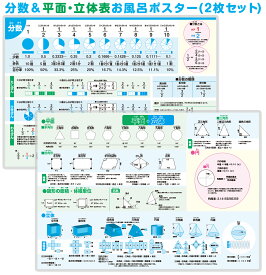 分数&平面・立体表 お風呂ポスター2枚セットお風呂 学習 ポスター 分数 立方体 展開図 平面 算数 計算 数字 図形 小学校 小学生 小学低学年 小学中学年 小学高学年 小2 小3 小4 小5 小6 中1 A3サイズ 中学 受験 テスト 試験 苦手 克服 おんぷカードショップ