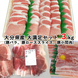 大分県産　大満足セット 豚バラ(焼肉用)500g×2、豚ローススライス(薄切り)500g×2、豚小間肉500g×2 西日本畜産 【送料込】