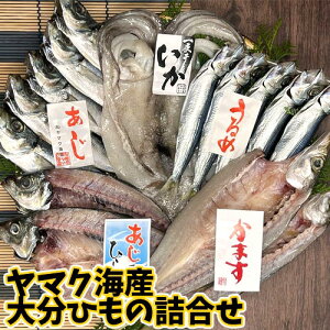 ヤマク海産大分ひもの詰合せセット <あじ開き2尾 かます開き2尾 イカ一夜干し1枚 ウルメ丸干し1串5〜7尾 アジ丸干し1串4〜6尾> 冷凍便 お惣菜 蒲江 国産 かまえインターパーク海べの市【送