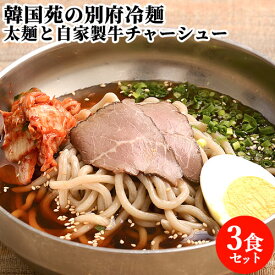 焼肉屋さんの 別府冷麺 3食セット(麺、濃縮スープ、キムチ、牛チャーシュー) れいめん 麺類 冷凍 お取り寄せグルメ お土産 大分県 別府市 韓国苑 【送料込】