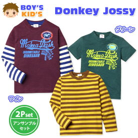 【送料無料】子供服 男の子 Tシャツ 半袖 長袖 Donkey Jossy ドンキージョッシー アンサンブル クラックプリント ボーダー柄男児 キッズ 100cm 110cm 120cm【メール便対応】