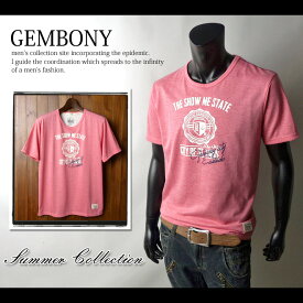 【送料無料】メンズ Tシャツ 半袖 GEMBONY ジェムボニー 杢天竺 ロゴプリント アメカジ クルーネック【メール便対応】