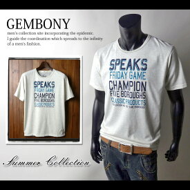 【送料無料】メンズ Tシャツ 半袖 GEMBONY ジェムボニー 杢天竺 ロゴプリント アメカジ クルーネック【メール便対応】