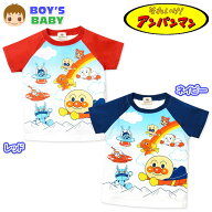 【送料無料】男児 ベビー 綿100％ 半袖 Tシャツ アンパンマン ラグラン 配色切替 バックプリント ベビー…