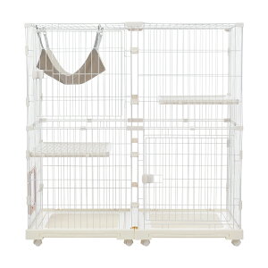 猫ケージ ピンク 多機能 2段 幅広設計 自由組み立て ハンモック付き トレー付き 猫ドア付き キャスター付き 安全扉 おしゃれ 大型 多頭飼い対応 猫用ハウス ネコハウス 留守番 保護 脱走防止