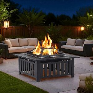 ファイヤーピット 焚き火台 多機能囲炉裏テーブル バーベキュー 焼肉 BBQコンロ 自宅 庭 大人数用 ブラック アイアン キャンプ用