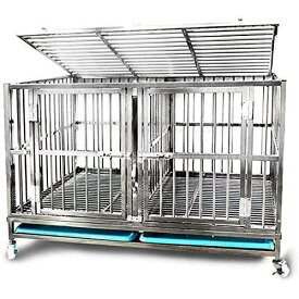 犬小屋 犬用ケージ ブレーキ付ヘビーデューティメタル犬小屋ペットケージステンレススチール製の大型クレートガーデントレーニングダブ