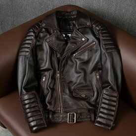 ハレーバイクレザージャケット 上品　本革 高級　牛革　ユーズド加工ライダースジャケット 革ジャン S～5XL　秋冬