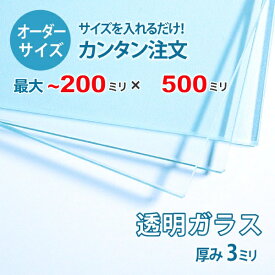 【オーダーサイズ】透明ガラス厚さ3ミリ：200ミリ×500ミリ以内のガラスのサイズオーダー製作：全周糸面加工済み【安心保証付き】／DIY