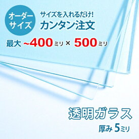 【オーダーサイズ】透明ガラス厚さ5ミリ：400ミリ×500ミリ以内のガラスのサイズオーダー製作：全周ミガキ加工済み【安心保証付き】／DIY・棚板・テーブルトップ・間仕切り